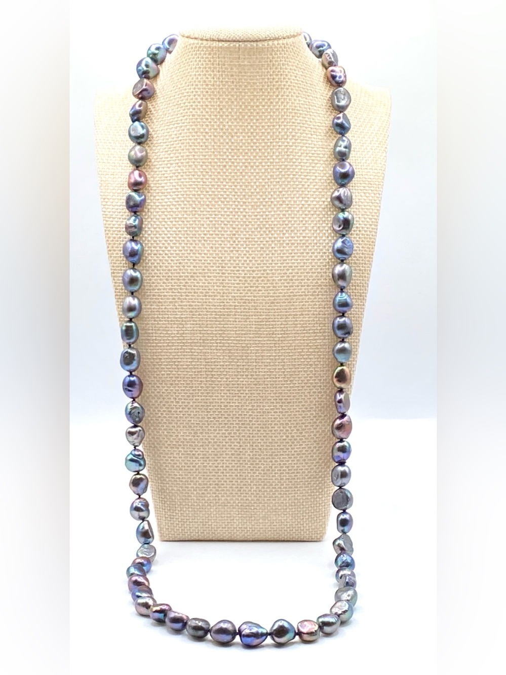 Hand Knotted Peacock Pearl Necklace Extra Long Continuous Strand Baroque NWOT